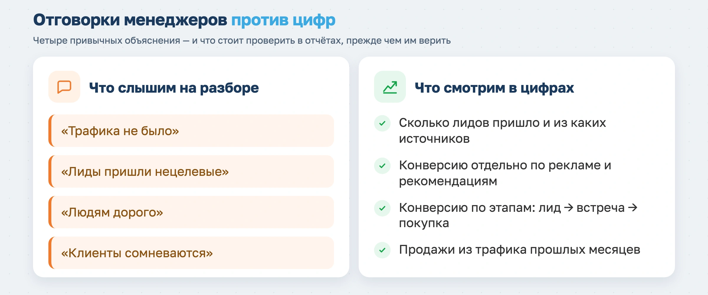 Отговорки менеджеров против цифр