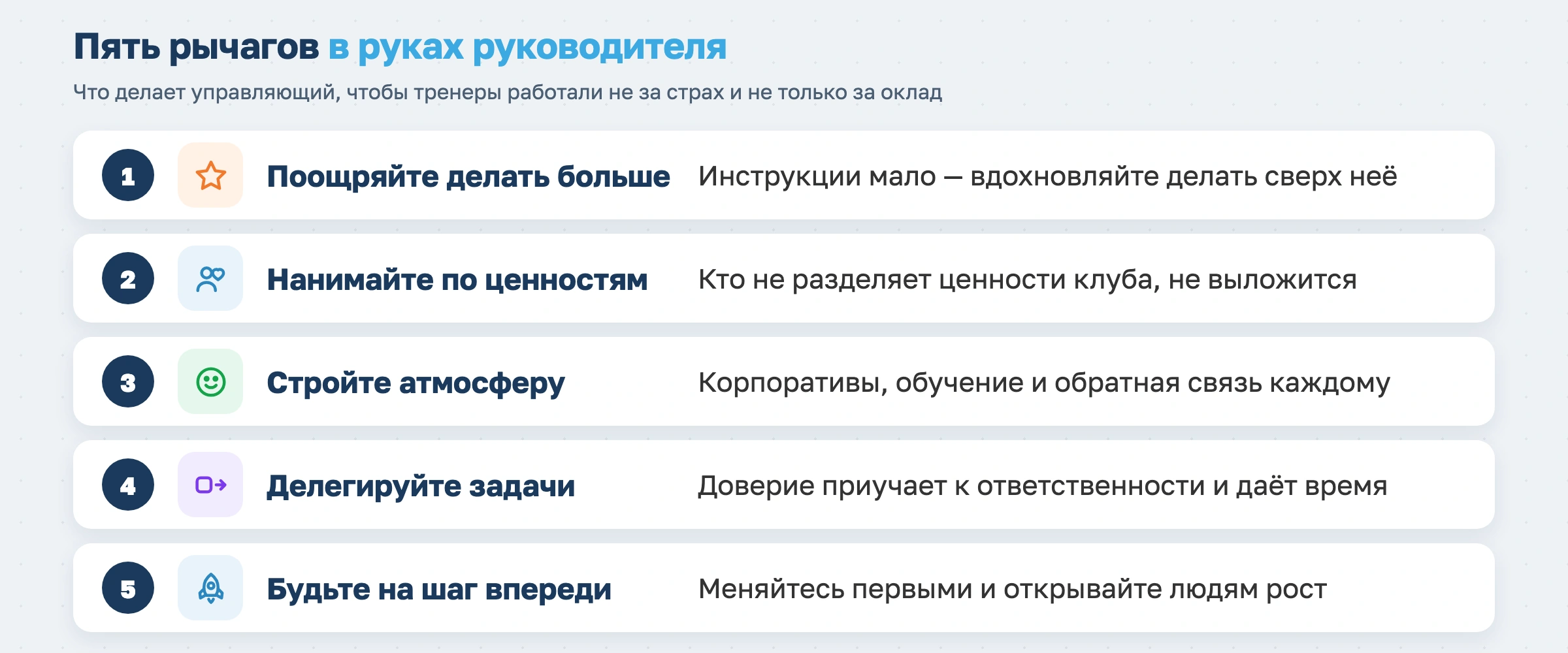 Пять рычагов в руках руководителя