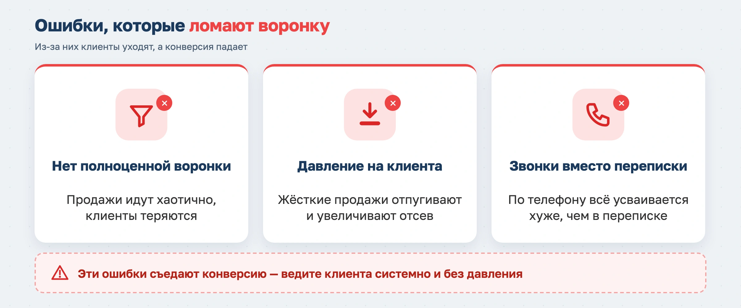 Ошибки, которые ломают воронку