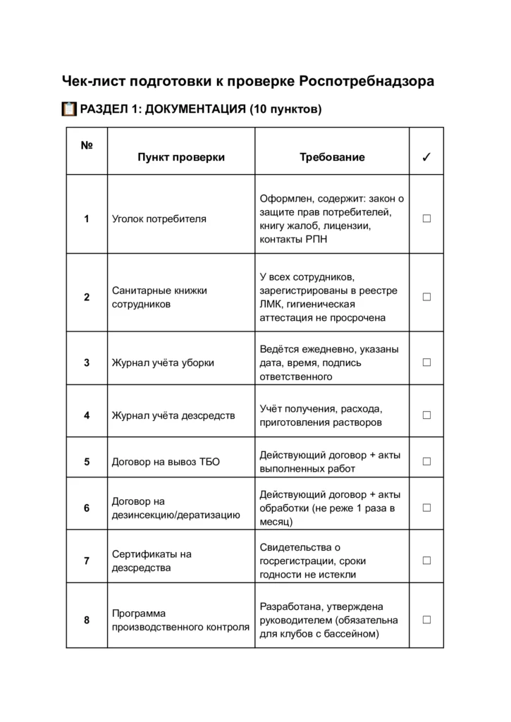 Требования Роспотребнадзора к фитнес-клубам в 2026 году